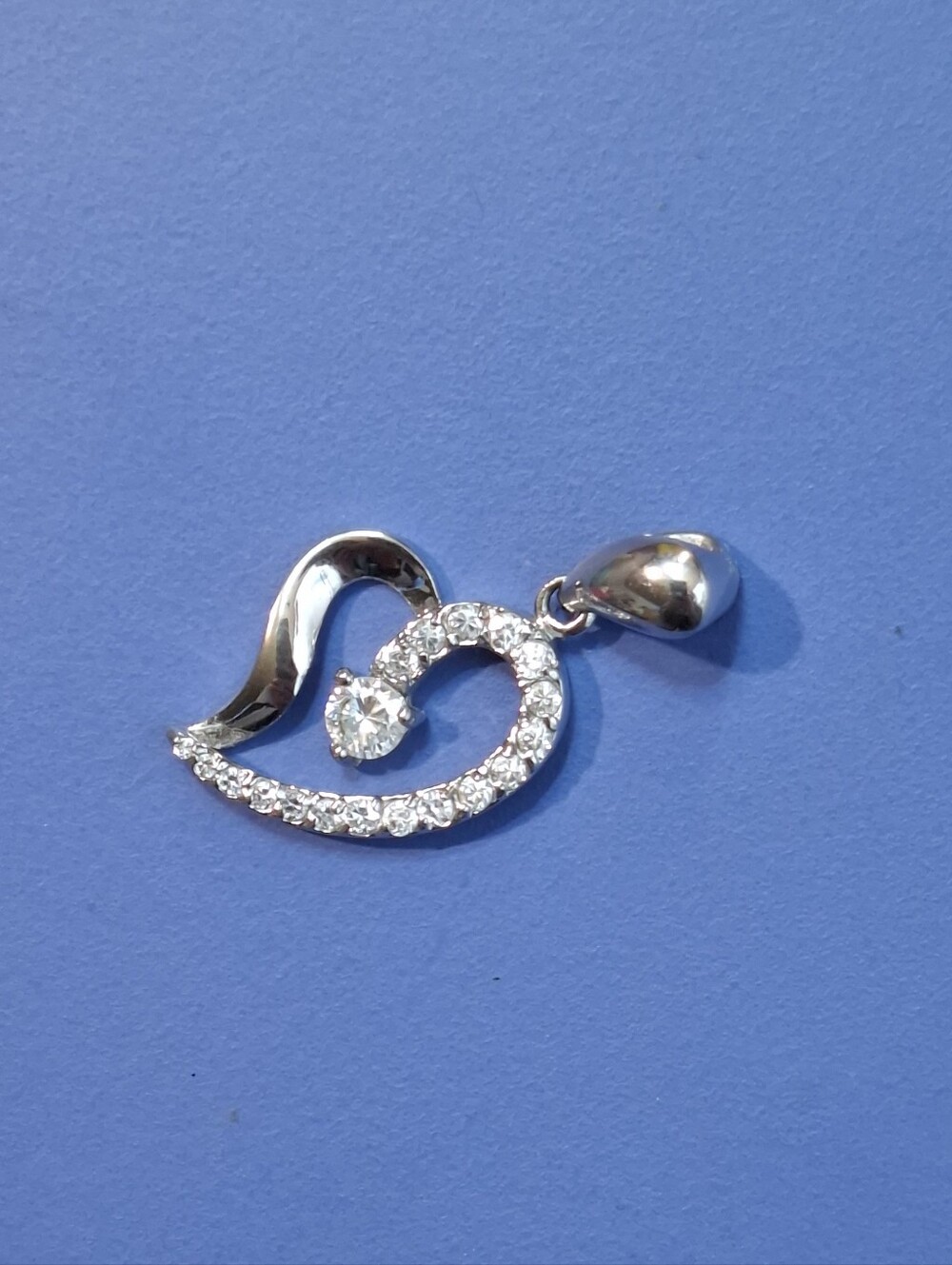Vintage Silver-Tone Cubic Zirconia Heart Pendant - NWOT